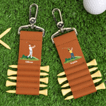 Personalisierte Cartoon-Charakter PU Leder Golf Tee Halter Tasche Tag mit Namen und 5 Pcs Bambus Tees Geburtstag Sport Geschenk für Golfer Golfspieler