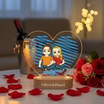Personalisierte Cartoon Paar Charakter Herz Acryl LED Nachtlicht mit Namen und hölzerne Basis Home Decor Valentinstag Jahrestag Geschenk für Paar