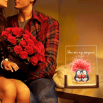 Personalized Love Tree Cute Penguin Acrylic LED Night Light with Name Date and Wooden Base Home Decor Valentine's Day Anniversary Gift for Couples