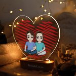 Personalisierte Cartoon Paar Charakter Herz Acryl LED Nachtlicht mit Namen und hölzerne Basis Home Decor Valentinstag Jahrestag Geschenk für Paar