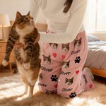 Personliga 1-4 foton av husdjursansikten tassavtryck flerfärgade pyjamasbyxor för barn kvinna man med dragsko för dagligt bruk födelsedagspresent för husdjursälskare