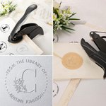 Personalized Floral Initial Library Book Embossing Stamp Black Hand-held Embosser with Storage Bag Birthday Book Club Gift for Bookworms Readers