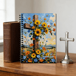 Personalised Flower Cross A5 Spiral Notebook with Name and 120 Lined Pages Birthday Back to School Birthday Gift for Christian Student