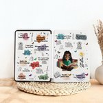 Personalized Birth Flower Cartoon Reading Girl Kindle Case with Name and Bookish Quote Birthday Gift for Book Lovers Bookworms