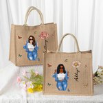 Personalisierte Cartoon Mode Mädchen Geburt Blume große Jute Tote Tasche mit Namen Reisen wesentliche Geburtstag Geschenk für Frauen