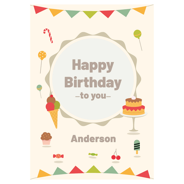 Flag with Cake and Candy Birthday Ecard