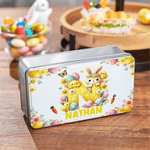 Personalised Cute Cartoon Bunny Easter Eggs Food Grade Metal Biscuit Tin Storage Box with Name Easter Gift for Family Kids