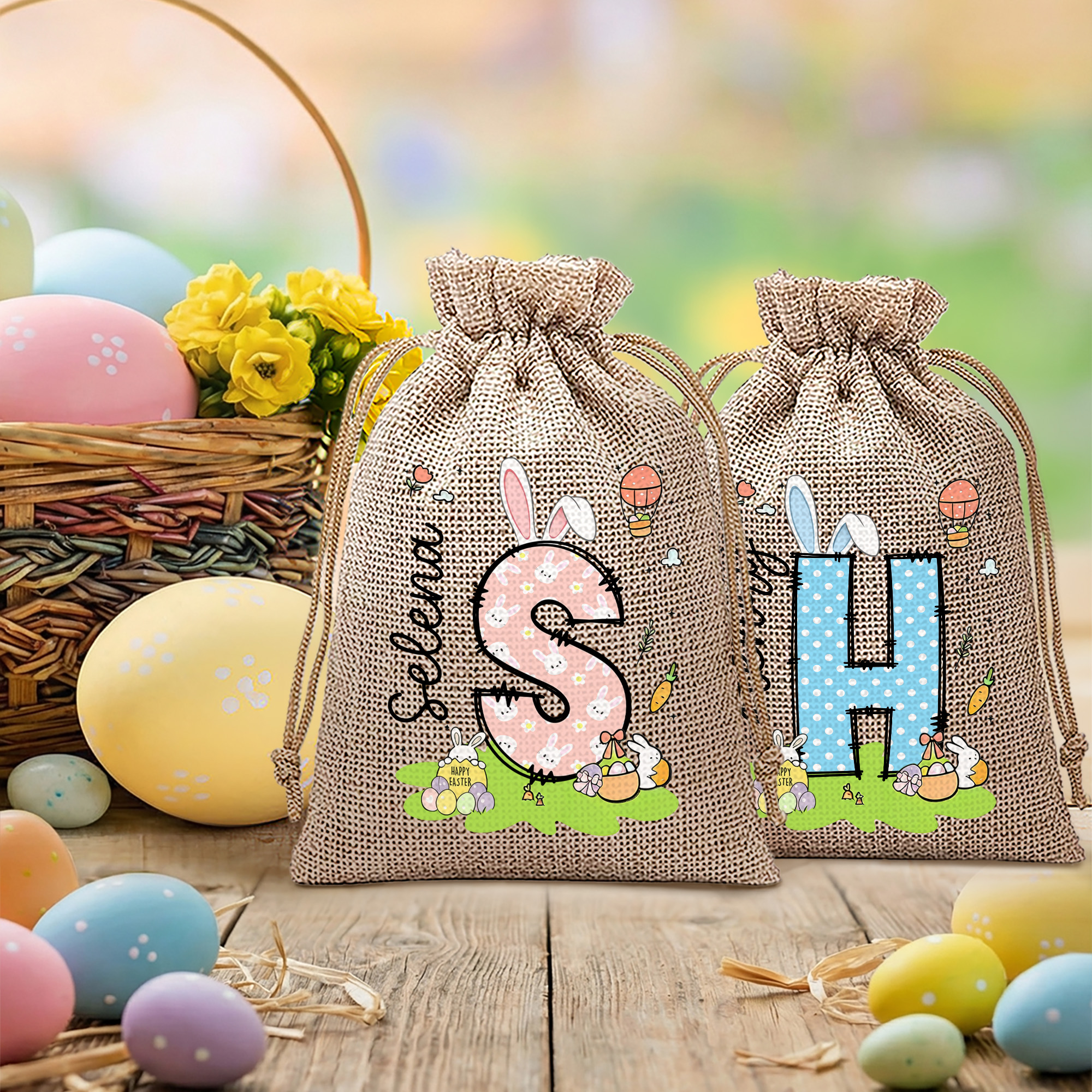 Sac à dragées personnalisé avec initiale et nom pour la fête de Pâques Cadeau de fête pour garçons filles