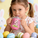 Personalized Floral Bunny Ears Initial Easter Egg 10 oz Insulated Sippy Cup with Name and Handle Baby Shower Birthday Gift for Toddlers Kids