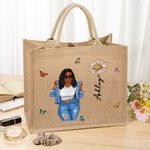 Personalisierte Cartoon Mode Mädchen Geburt Blume große Jute Tote Tasche mit Namen Reisen wesentliche Geburtstag Geschenk für Frauen