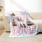 Personalised Love Heart Couple Photos Soft Throw Blanket with Couple Names Valentine's Day Anniversary Gift for Couple