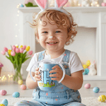 Personalized Floral Bunny Ears Initial Easter Egg 10 oz Insulated Sippy Cup with Name and Handle Baby Shower Birthday Gift for Toddlers Kids