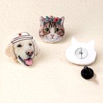 Personalized Cute Pet Portrait Brooch Pin with Name Wearable Art Memorial Birthday Festival Gift for Pet Lovers Friends