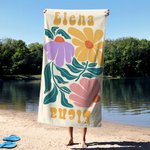 Toalla de playa personalizada multicolor de secado rápido con flores y nombre regalo de cumpleaños vacaciones de verano y fiesta para mujeres