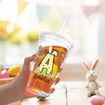 Personalisierte niedliche Hase 16 oz Ostern Stroh Wasserflasche mit Namen und Initialen täglichen Gebrauch Ostern Party Geschenk für Kinder Freunde