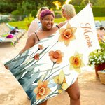 Personalisiertes Strandtuch mit Aquarell Geburtsblumen Namen sandabweisendes Badetuch Reisezubehör Urlaub Pool Geburtstag Geschenk für Damen Mädchen