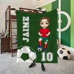 Manta suave personalizada multicolor con personaje animado de fútbol y nombre decoración del hogar regalo de cumpleaños para amantes del fútbol