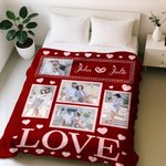 Personalised Love Heart Couple Photos Soft Throw Blanket with Couple Names Valentine's Day Anniversary Gift for Couple