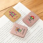 Personalized Folk Art Flower  PU Leather Bookmark Clip with Name Reading Birthday Gift for Book Lovers Bookworms