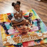 Personalized Dazzling Black Little Girl Soft Throw Blanket with Name Home Decor Birthday Gift for Black Girls