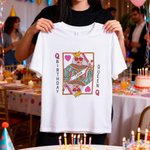 Personnalisé Reine de Coeur Carte à jouer Anniversaire T-shirt 100% coton avec nom Cadeau d'Anniversaire pour Femmes Filles