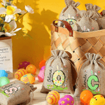 Personalized Cute Floral Bunny Initial Easter Egg Drawstring Candy Gift Bag with Initial and Name Easter Holiday Party Gift for Boys Girls