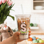 Personalisierte niedliche Hase 16 oz Ostern Stroh Wasserflasche mit Namen und Initialen täglichen Gebrauch Ostern Party Geschenk für Kinder Freunde