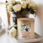 Personlig Forever Loved Pet Foto Paw Print Ljusburk med namn LED-ljus och trälock Sympati Pet Loss Minnesgåva för husdjursägare