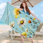 Personalisiertes Strandtuch mit Aquarell Geburtsblumen Namen sandabweisendes Badetuch Reisezubehör Urlaub Pool Geburtstag Geschenk für Damen Mädchen