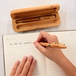 Personalized Double Wood Ballpoint Pen Set with Engraved Text and Wooden Pen Case Birthday Thank You Gift for Teacher Colloeague