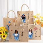 Personalisierte Cartoon Mode Mädchen Geburt Blume große Jute Tote Tasche mit Namen Reisen wesentliche Geburtstag Geschenk für Frauen