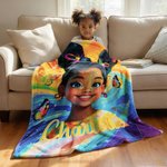 Personalized Dazzling Black Little Girl Soft Throw Blanket with Name Home Decor Birthday Gift for Black Girls