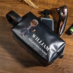 Trousse de Toilette en Cuir PU Personnalisée avec Personnage Dessin Animé Nom et Texte Cadeau Anniversaire Noël pour Homme Père