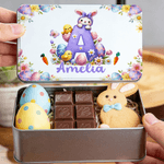 Personalised Cute Cartoon Bunny Easter Eggs Food Grade Metal Biscuit Tin Storage Box with Name Easter Gift for Family Kids