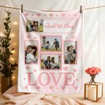 Personalised Love Heart Couple Photos Soft Throw Blanket with Couple Names Valentine's Day Anniversary Gift for Couple