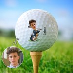 Pelota de golf personalizada con foto de rostro personaje animado divertido y nombre regalo de cumpleaños y día de juego para amantes del golf