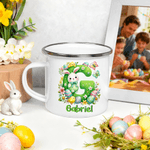 Personligt påskägg tecknad kanin blommor flerfärgad 12 oz emaljmugg med namn påskfödelsedagspresent för pojkar flickor