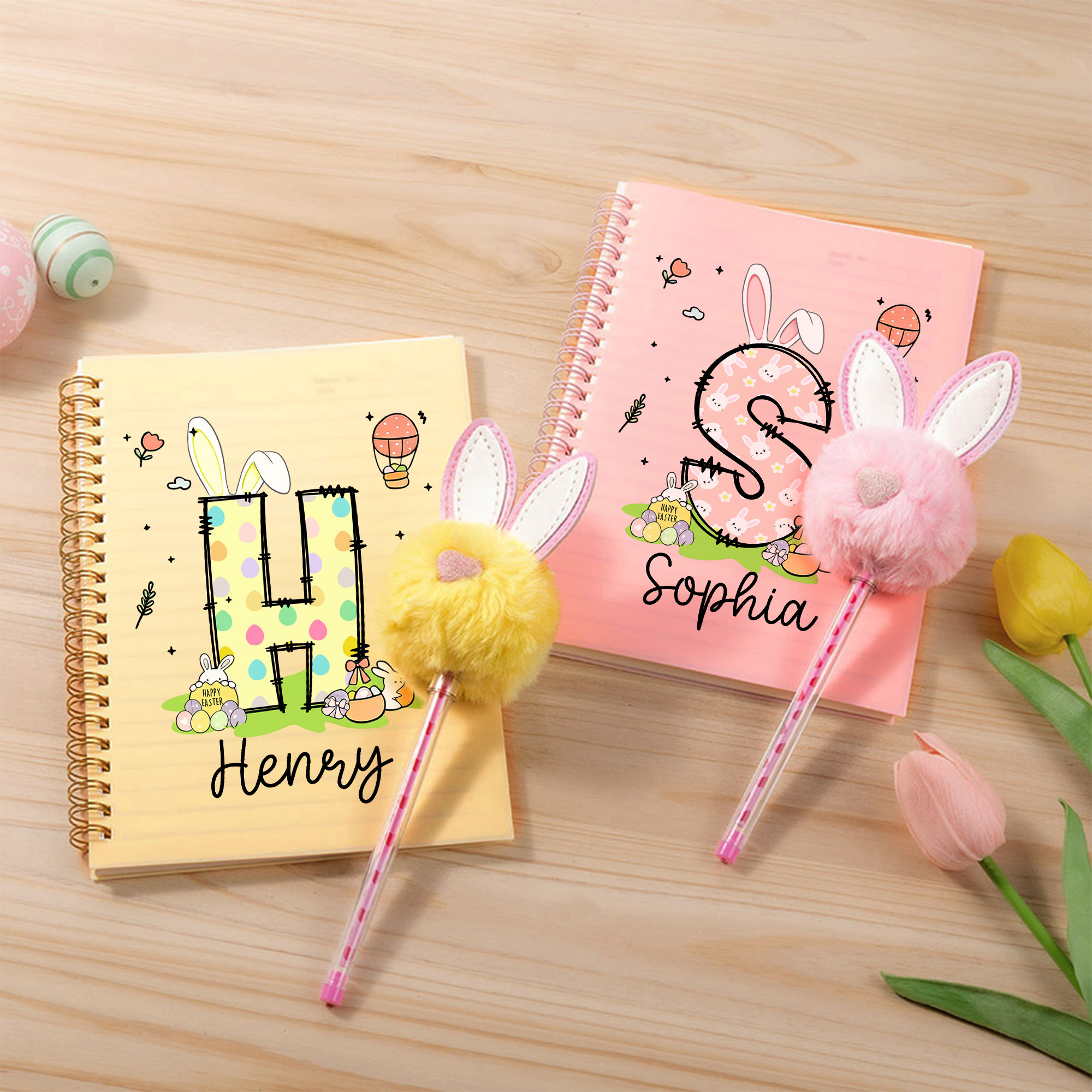 Cahier à spirales et stylo Pom Puff avec pages lignées Cadeau de Pâques pour Garçons Filles