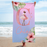 Personalised Cartoon Ballerina Girl Quick Dry Oversized Beach Towel with Initial and Name Beach Party Favor Dance Team Birthday Gift for Ballet Lovers