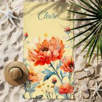 Personalisiertes Strandtuch mit Aquarell Geburtsblumen Namen sandabweisendes Badetuch Reisezubehör Urlaub Pool Geburtstag Geschenk für Damen Mädchen