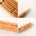Personalized Double Wood Ballpoint Pen Set with Engraved Text and Wooden Pen Case Birthday Thank You Gift for Teacher Colloeague