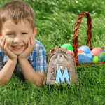 Personalized Cute Floral Bunny Initial Easter Egg Drawstring Candy Gift Bag with Initial and Name Easter Holiday Party Gift for Boys Girls