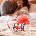 Personalized Love Tree Cute Penguin Heart Acrylic Plaque with Name and Date Home Decor Valentine's Day Anniversary Gift for Couples