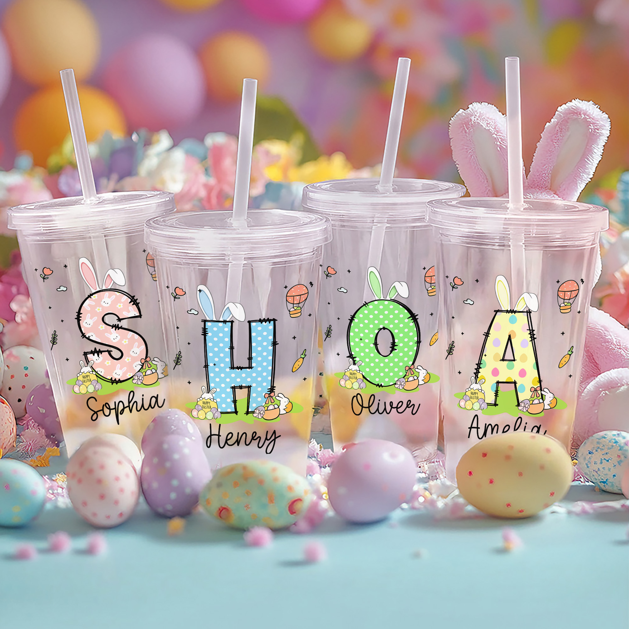 Bouteille d'eau de Pâques personnalisée avec nom et initiales pour une utilisation quotidienne Cadeau de Pâques pour enfants et amis