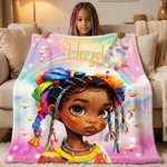 Personalized Dazzling Black Little Girl Soft Throw Blanket with Name Home Decor Birthday Gift for Black Girls