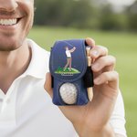 Personalised Cartoon Golf Character PU Leather Golf Ball & Tee Holder Pouch with Name and Belt Clip Sport Accessories Birthday Gift for Golf Players