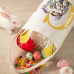 Personalized Cute Rabbit Flower Bunny Ears Reusable Easter Basket with Initial and Name Egg Hunting Accessories Easter Gift for Boys Girls