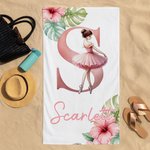 Personalised Cartoon Ballerina Girl Quick Dry Oversized Beach Towel with Initial and Name Beach Party Favor Dance Team Birthday Gift for Ballet Lovers