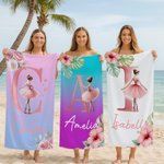 Personalised Cartoon Ballerina Girl Quick Dry Oversized Beach Towel with Initial and Name Beach Party Favor Dance Team Birthday Gift for Ballet Lovers