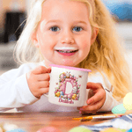 Personligt påskägg tecknad kanin blommor flerfärgad 12 oz emaljmugg med namn påskfödelsedagspresent för pojkar flickor